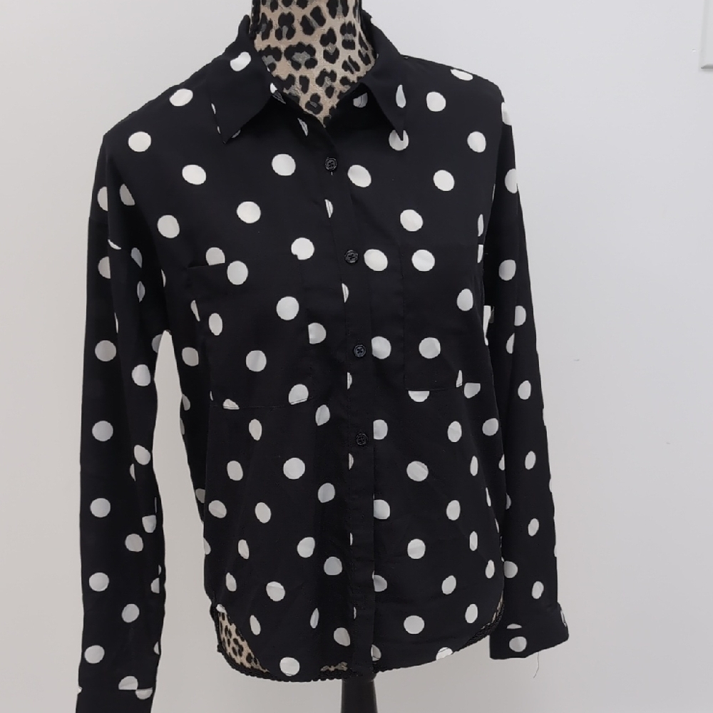 Black and White Polka Dot Button Up Blouse